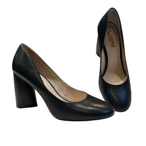 Classic Black Leather Block Heel Pumps